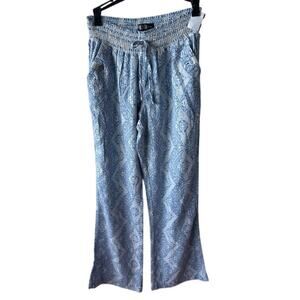 Rewash Smocked Waist Wide-Leg Pants Womens L –‎ Boho Print Linen Blend EUC